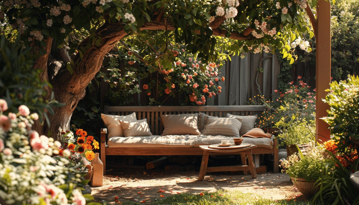Aménagement d'un coin de lecture extérieur confort et intimité au jardin